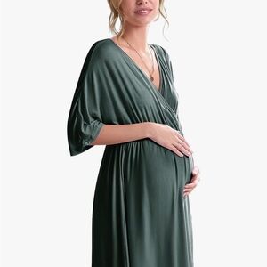 Elegant Green Maternity Wrap Dress